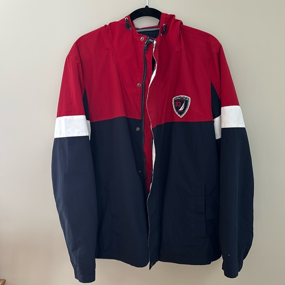 Vintage Nautica Red, White & Navy Blue Jacket. Size Large
